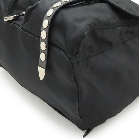 Prada Triangle Logo Backpack Studs Nylon Leather Nero Black main image 4